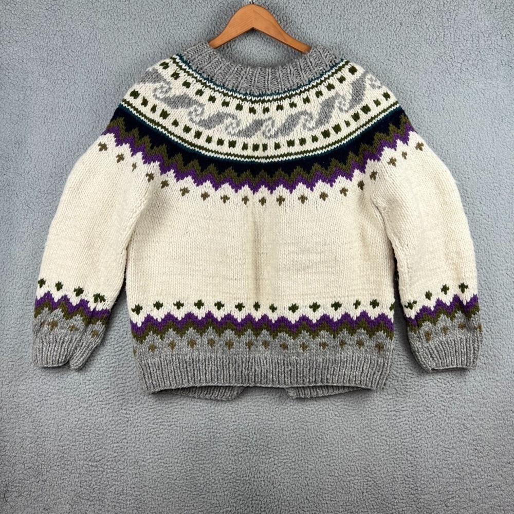 Imbabura Cardigan Cover Sweater Shawl 100% Wool Fair Isle Chunky Knit Womens M - Picture 5 of 11